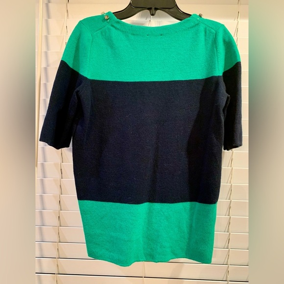 Talbots | Green Blue Color Block Merino Wool Short Sleeve Sweater Embellished M - Picture 2 of 5